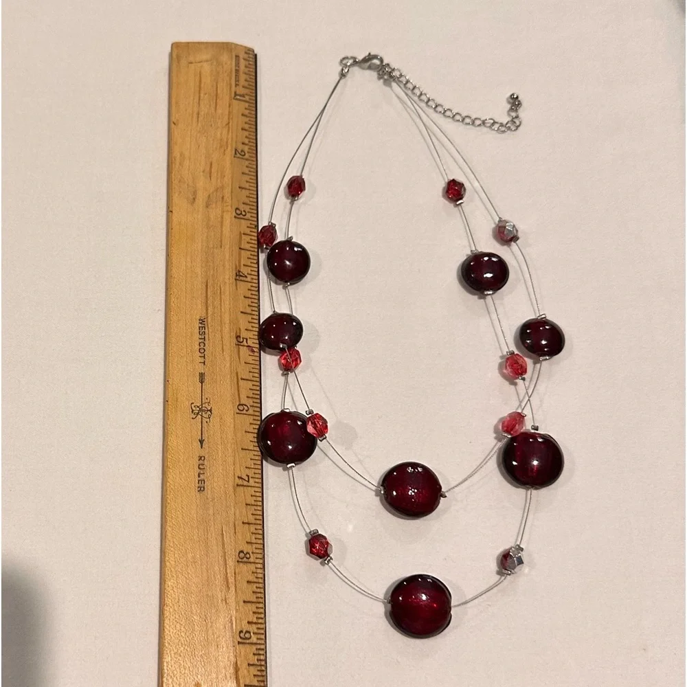 Blood Red Bead‎ Necklace with Silver